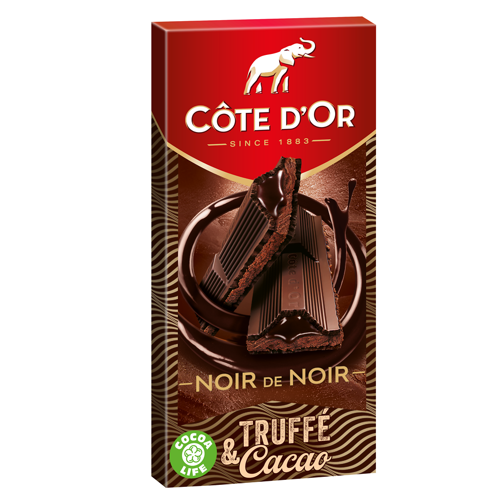 Chocolat noir fourré Truffé et Cacao COTE D'OR - Tablette de 190g