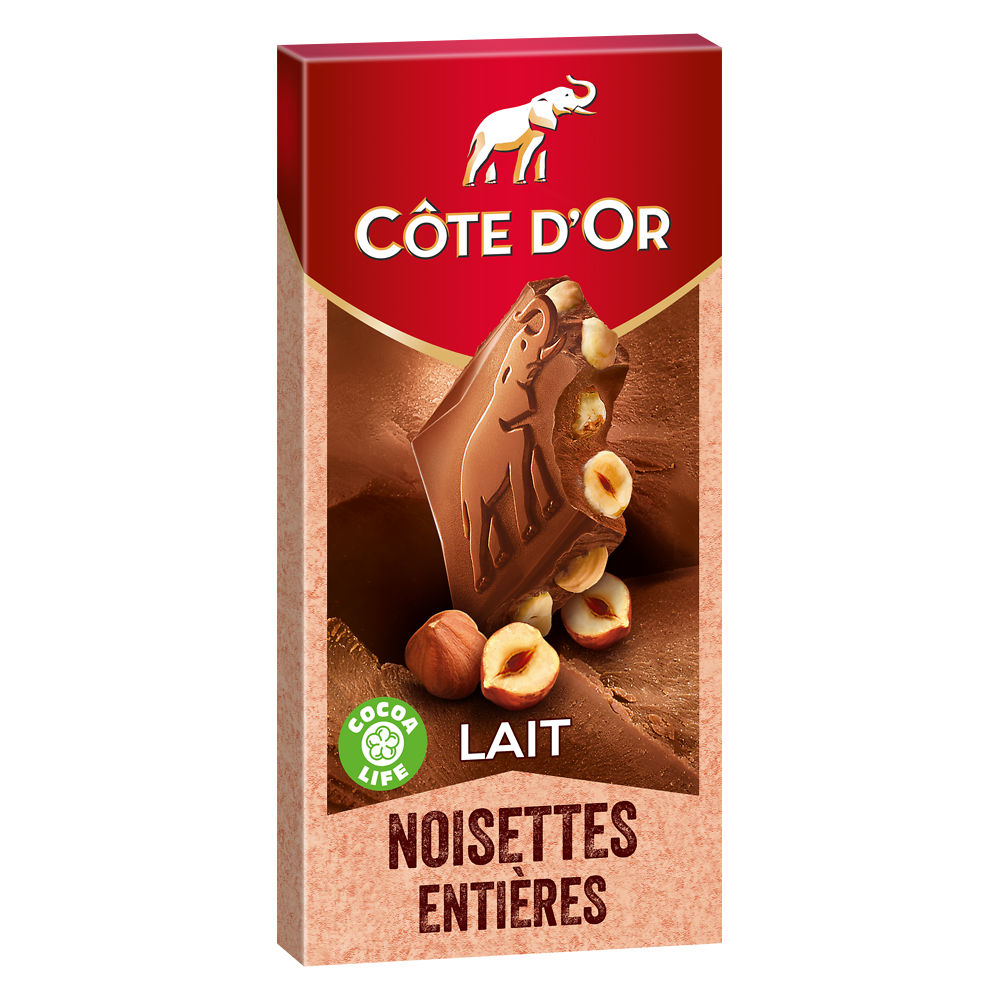 Chocolat au lait aux noisettes entières COTE D'OR - Tablette de 180g