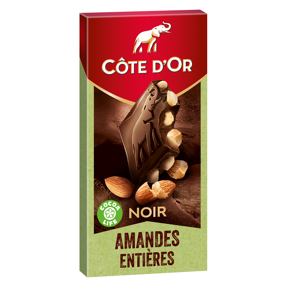 Chocolat noir amandes entières COTE D'OR - Tablette de 180g