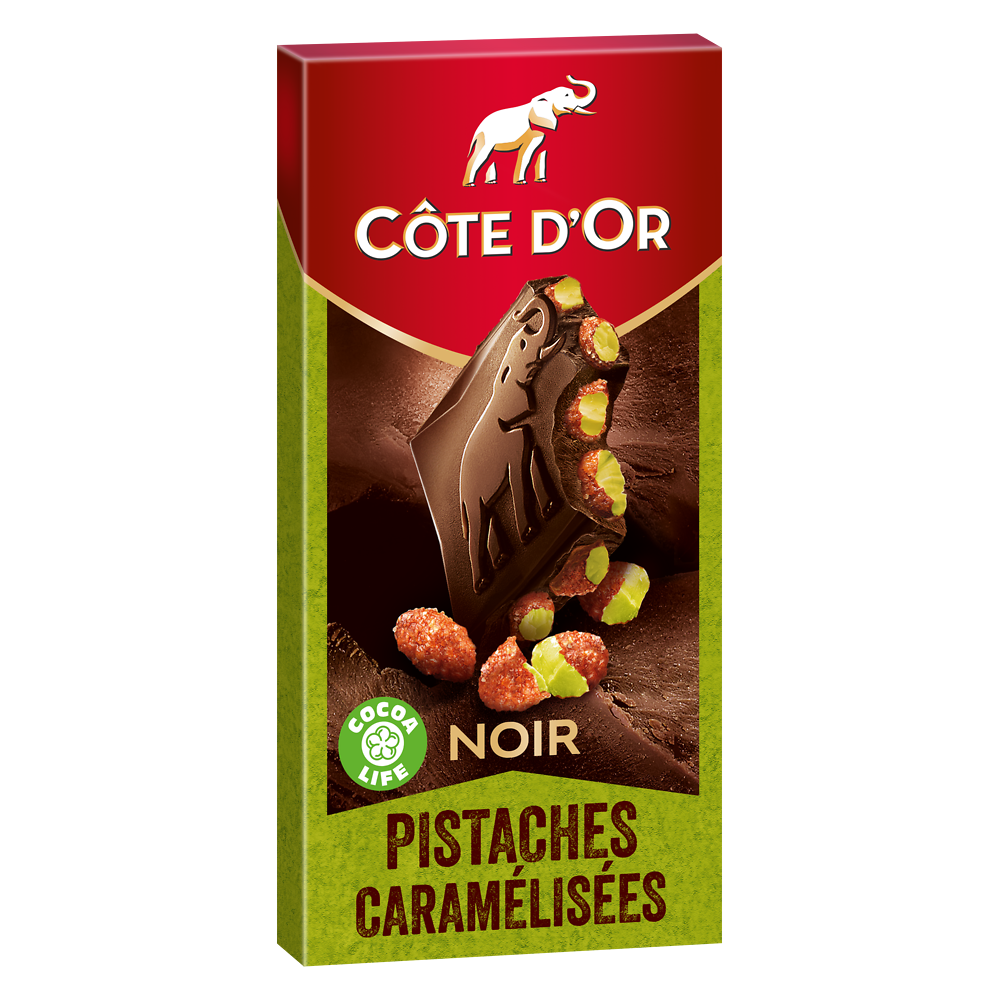 Chocolat noir aux pistaches caramélisées COTE D'OR - Tablette de 180g