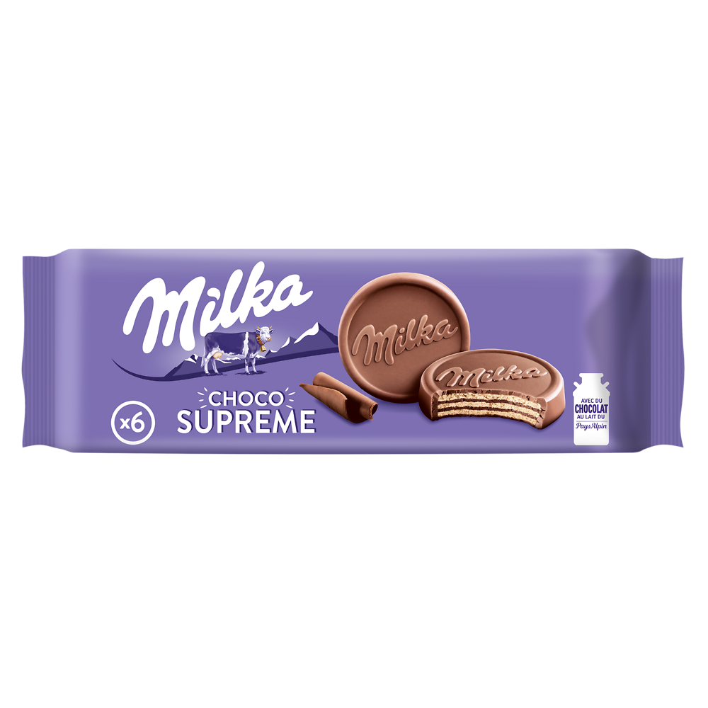 Biscuits gaufrettes enrobés chocolat supreme au lait MILKA - Paquet de180g