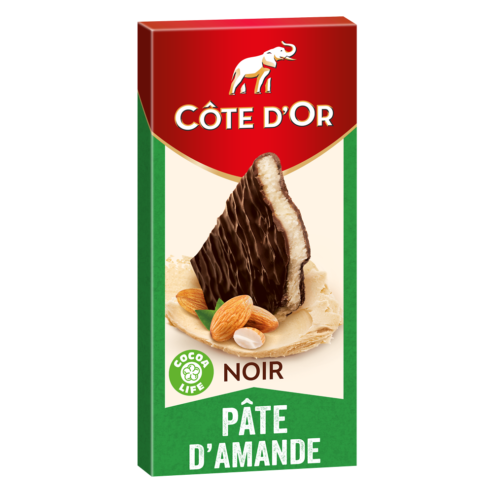 Chocolat noir fourré pâte d'amande COTE D'OR - Tablette de 150g