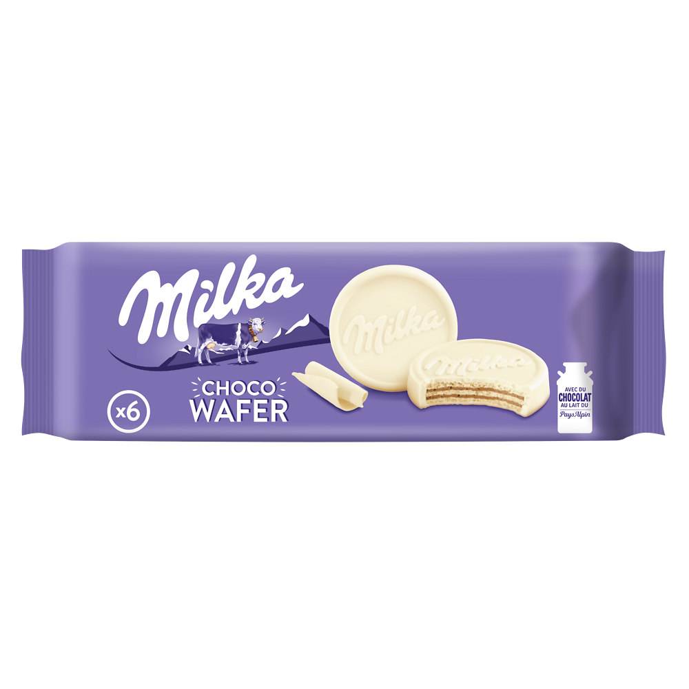 Biscuits gaufrettes enrobés au chocolat blanc supreme MILKA - Paquet de 180g