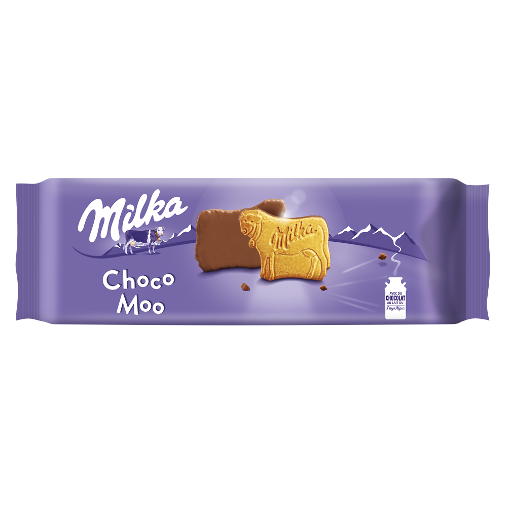 Biscuits nappés au chocolat au lait Choco Moo MILKA, paquet de 200g