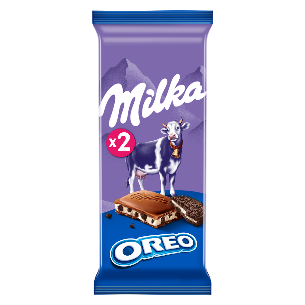 Chocolat au lait et éclats de biscuits Oréo MILKA - 2 tablettes de 100g