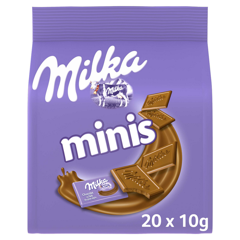 Chocolat au lait minis MILKA - Sachet de 20 mini tablettes, 200g