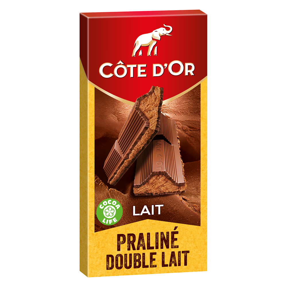 Chocolat noir au lait praliné double lait COTE D'OR - Tablette de 200g