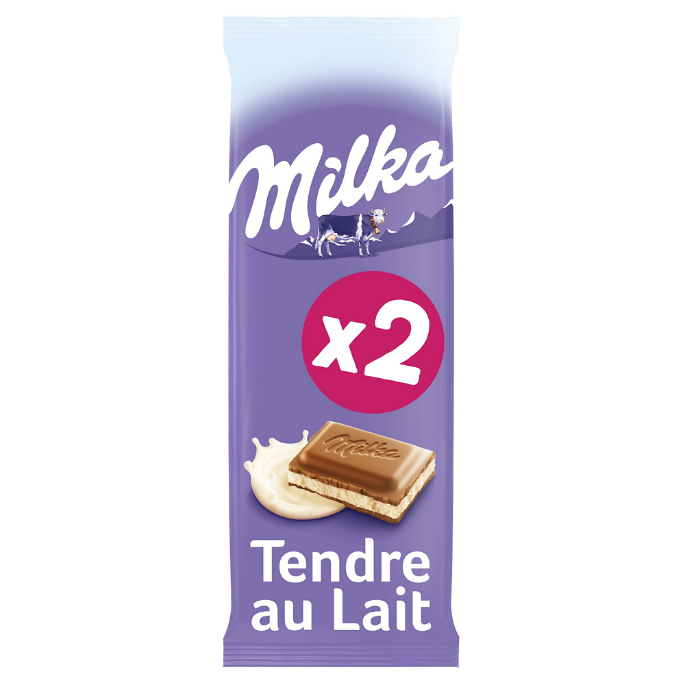 Chocolat tendre au lait MILKA - 2 tablettes de 100g