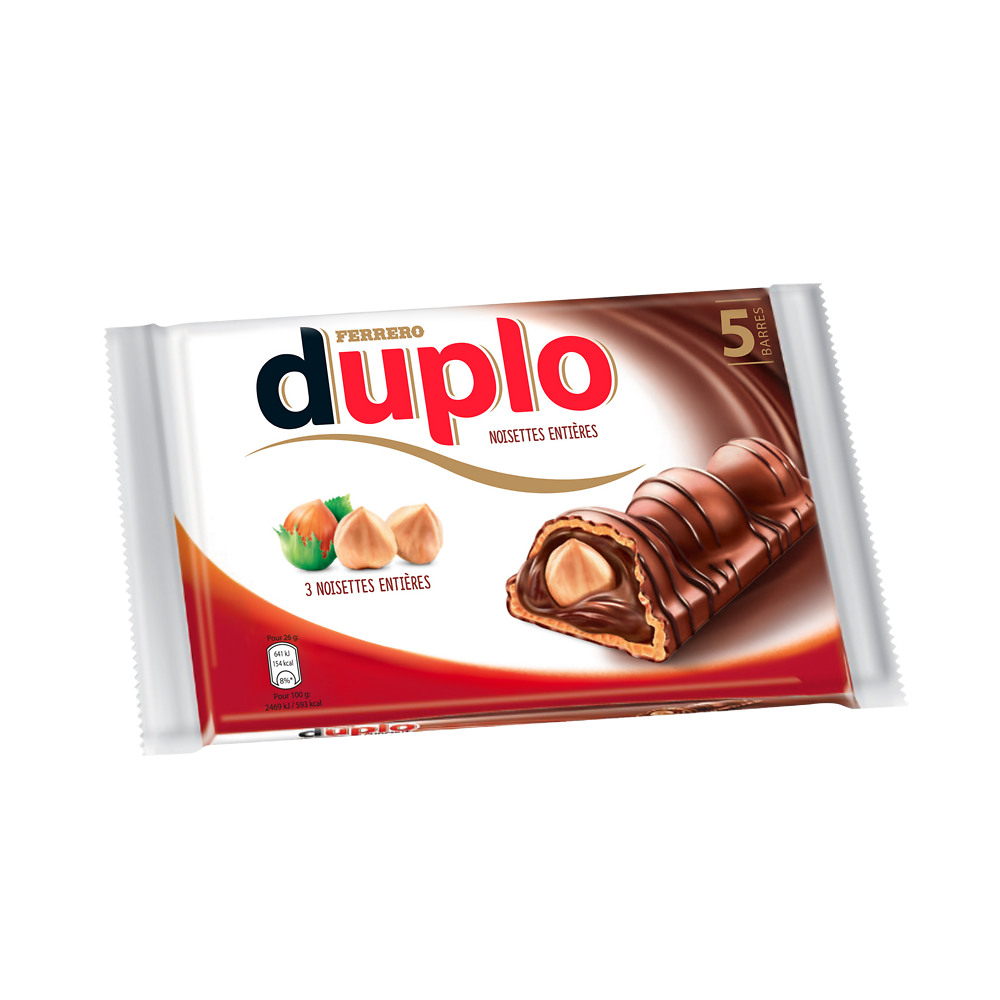 Barres chocolatées au lait et noisettes entières DUPLO, T5 130g