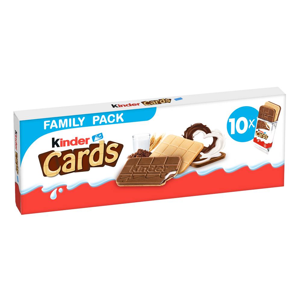 KINDER CARDS lait et cacao T10 (10 étuis x 2 biscuits), 256g