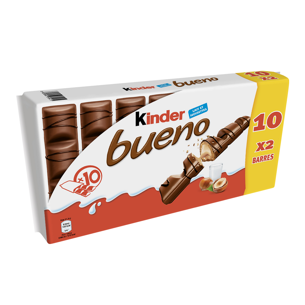 Fine gaufre et  chocolat fourrer lait noisette KINDER bueno, 2x10, 430g