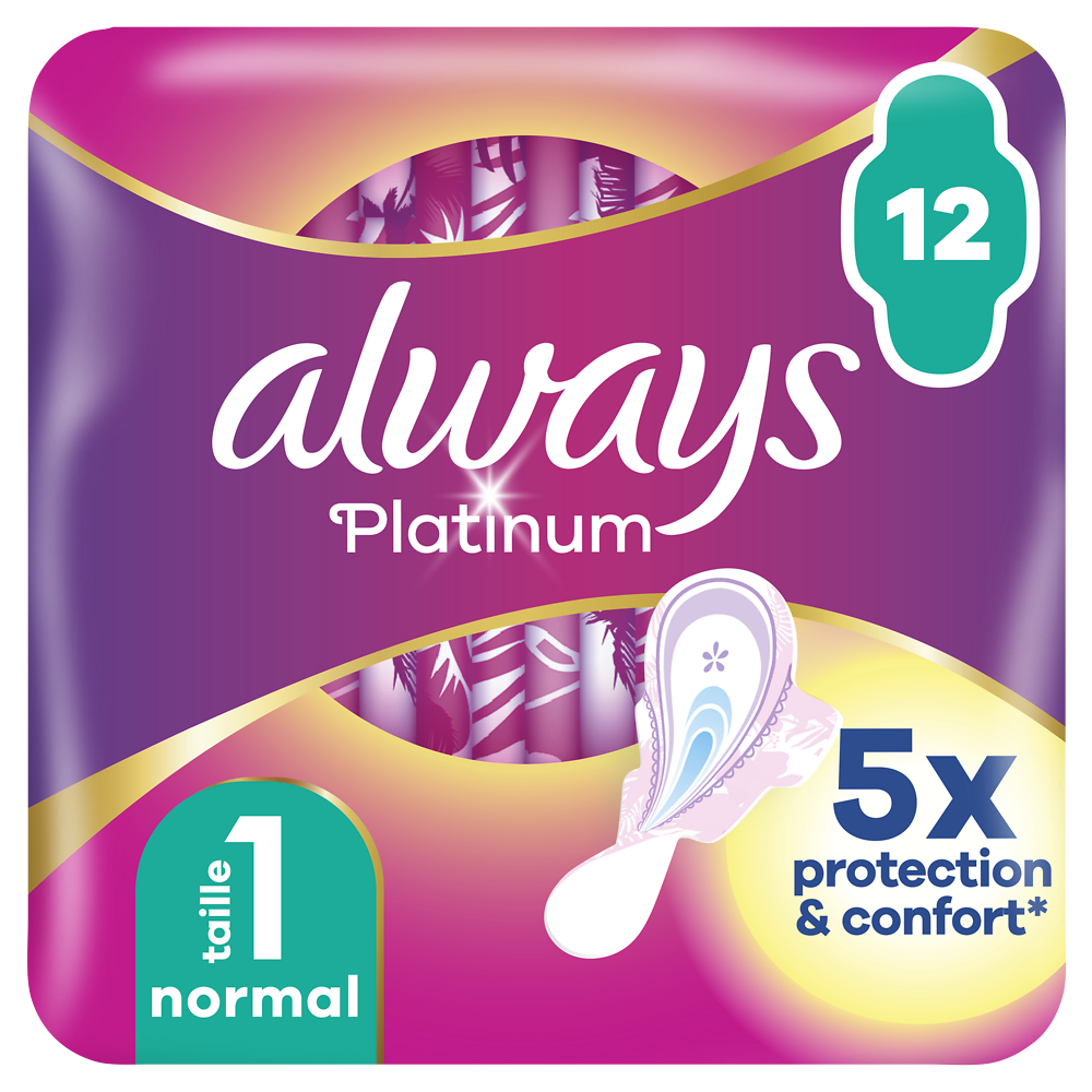 Serviettes hygiéniques normal platinum ALWAYS, x12