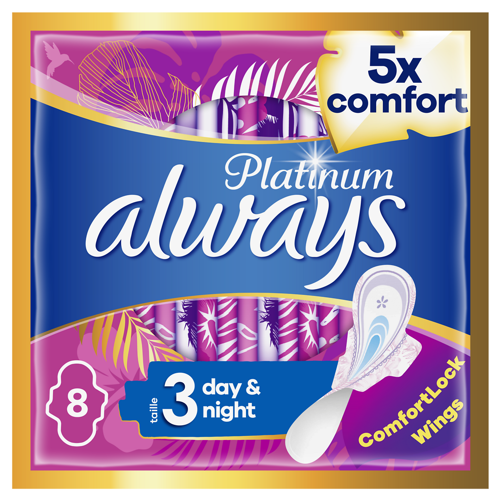 Serviettes hygiéniques nuit platinum ALWAYS, X8