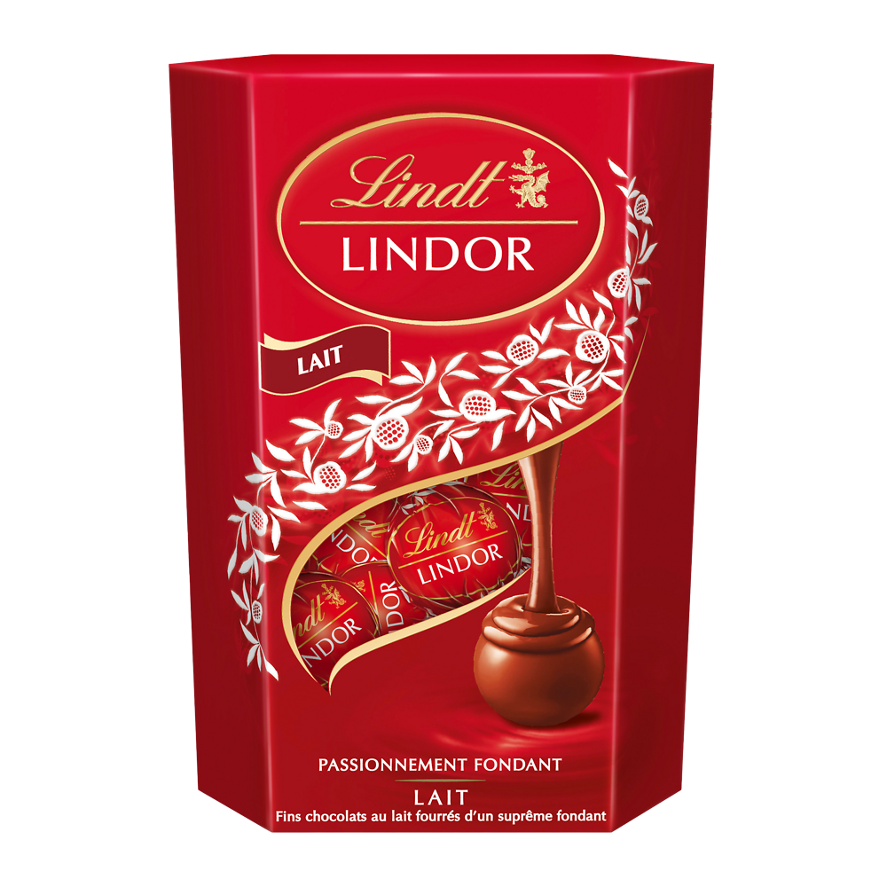 Boule de chocolat au lait fourré fondant Lindor LINDT, cornet de 200g