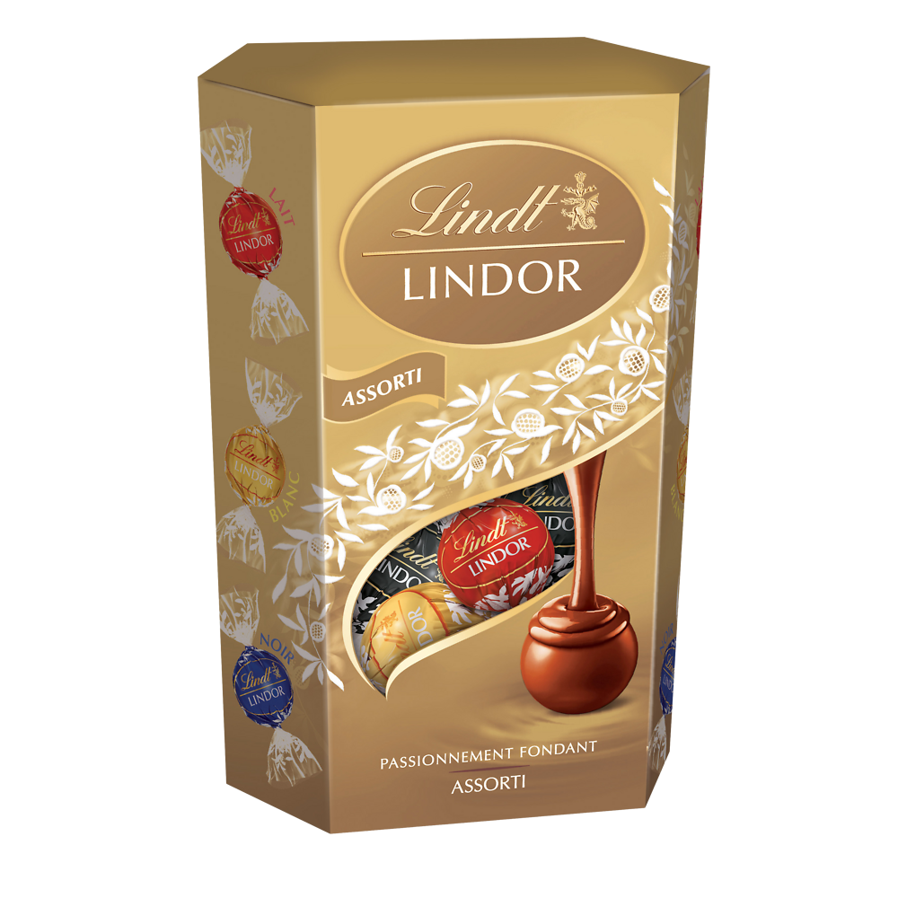 Boule chocolat assorti fourré fondant Lindor LINDT, cornet de 200g