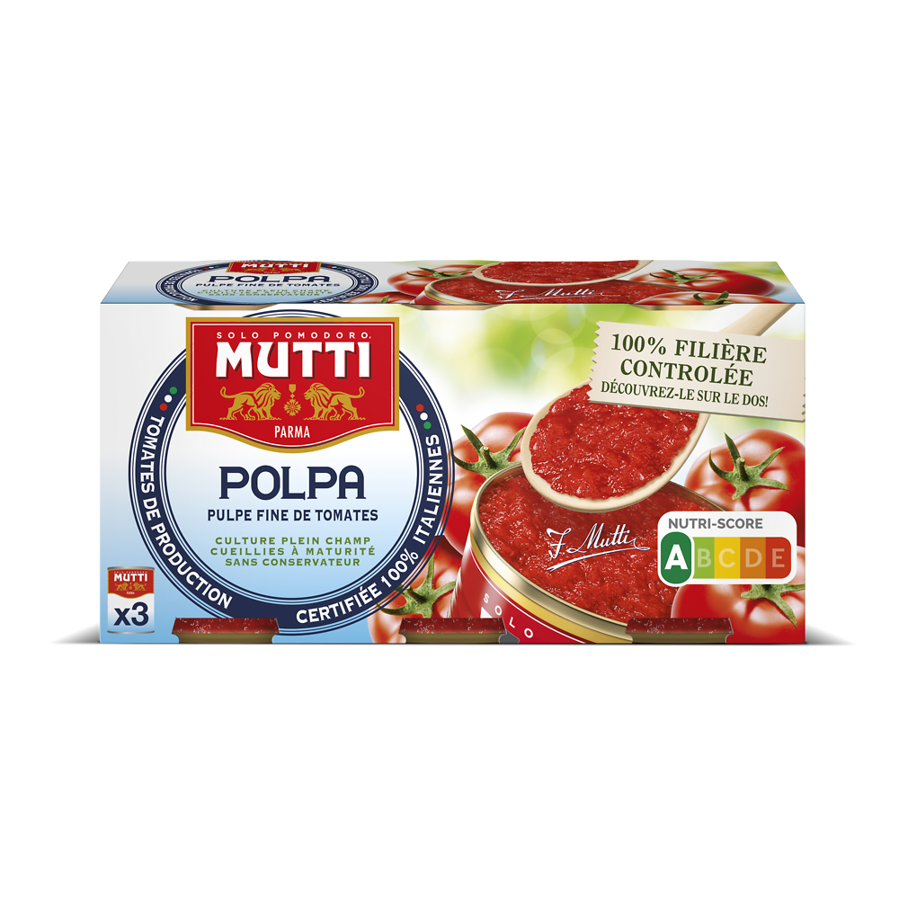 Polpa tomates concassées fines MUTTI, 3 boîtes de 400g