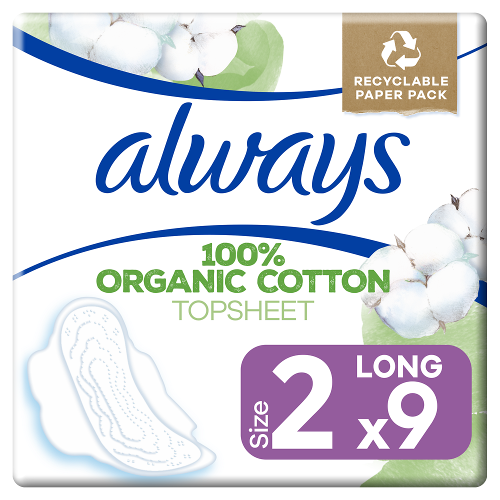 Serviettes protection hygiéniques ailettes long+ ALWAYS COTTON x9