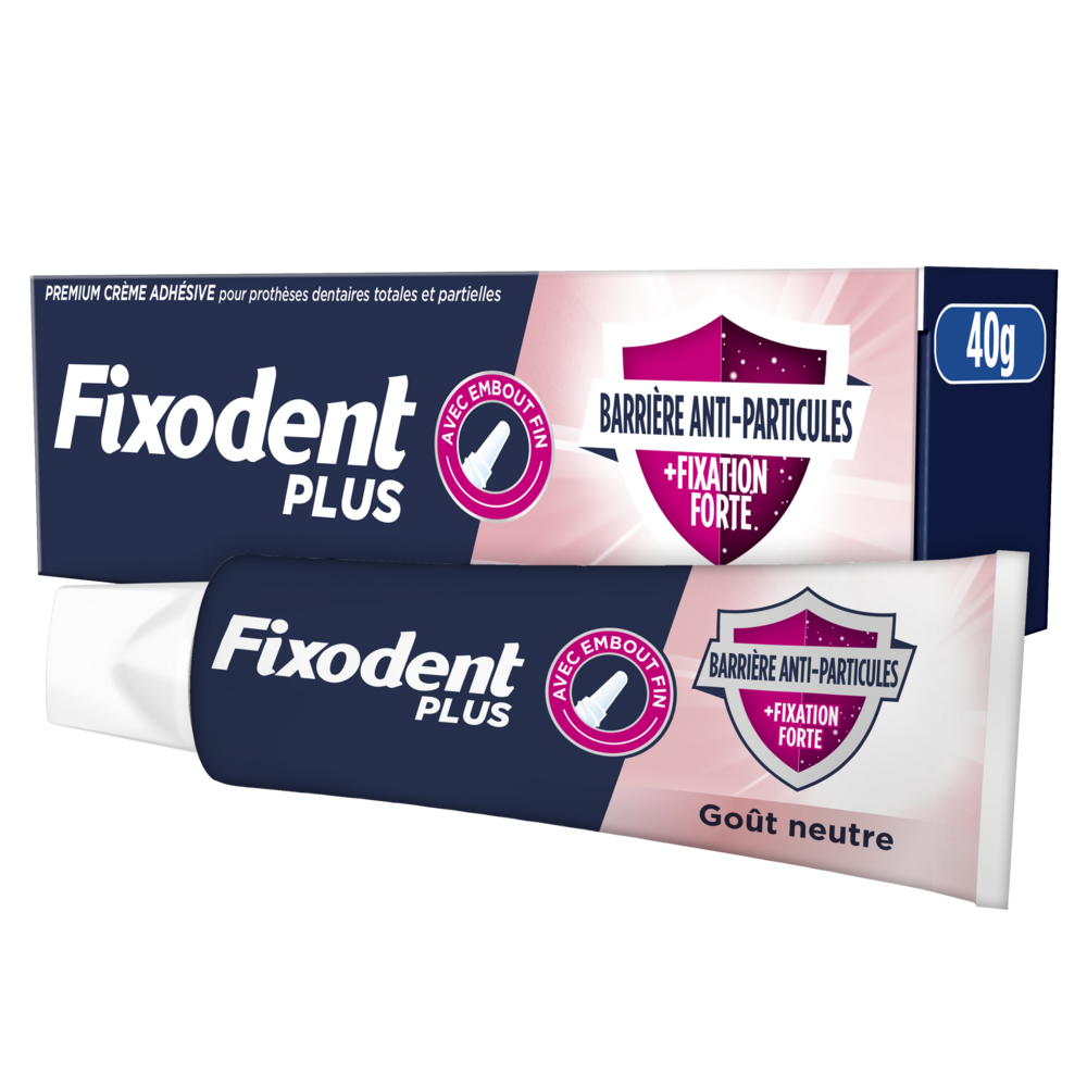 Crème adhésive fixatif plus pour prothèses dentaires FIXODENT plus 40gla meilleure technologie anti-particules