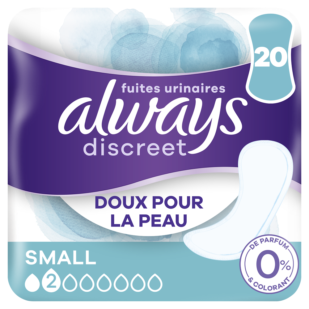 Serviettes incontinence discreet pour fuites urinaires 0% small ALWAYSx20