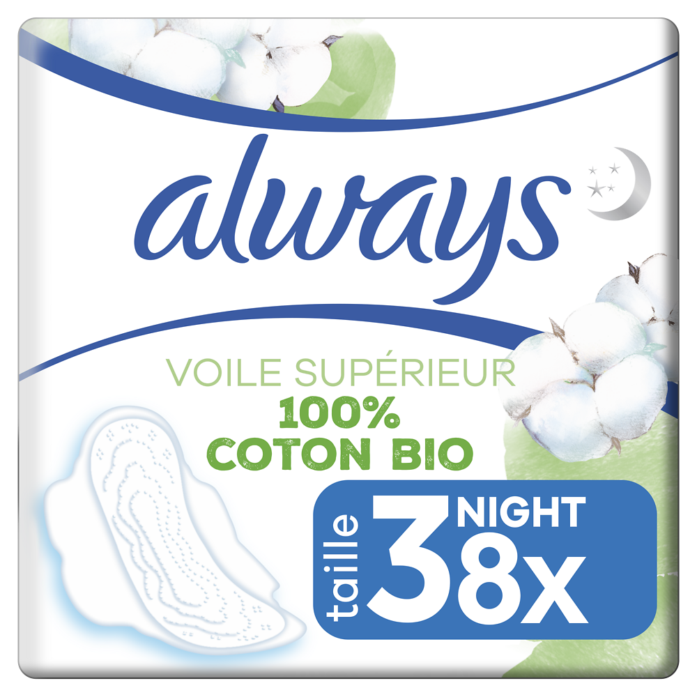 Serviettes protection hygiéniques ailettes nuit ALWAYS COTTON x8