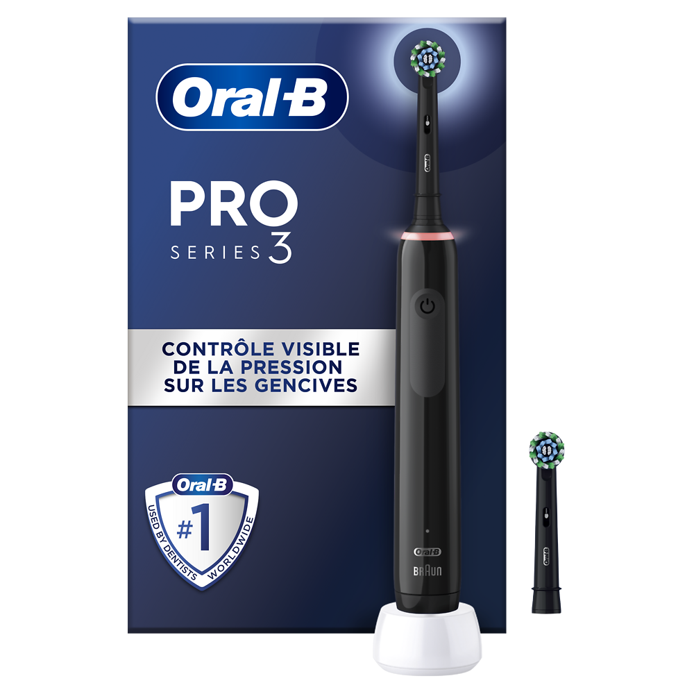 Brosse à dents électrique pro 3 cross action noire + 1 brossette ORALB