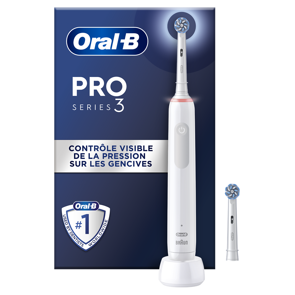 Brosse à dents électrique pro3 sensitive blanche + 1 brossette ORAL B