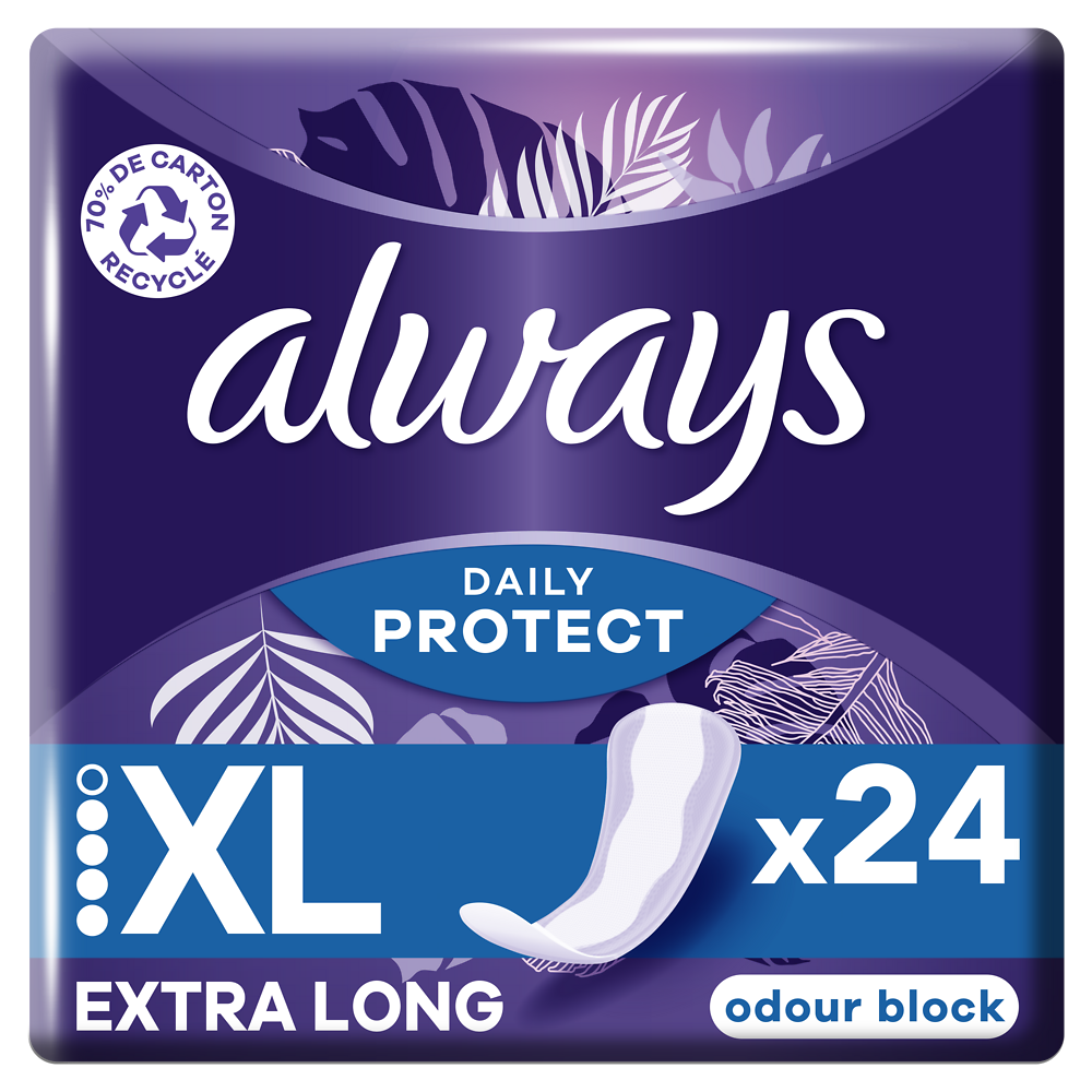 Protège-slip long+technologie odour block Always dailies protect x24