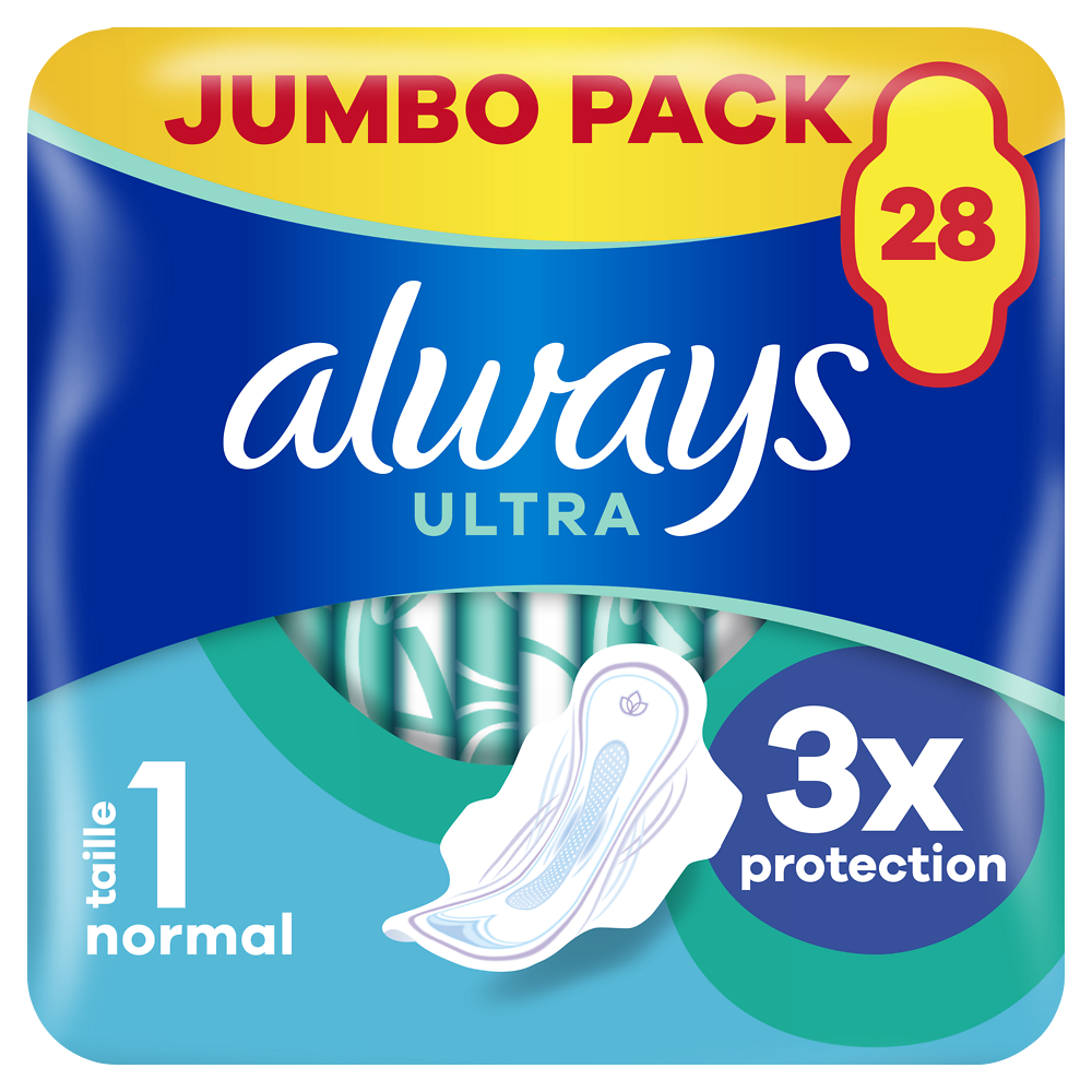 Serviettes ultra jour normal taille 1 ailettes ALWAYS ULTRA TAMPAX x28