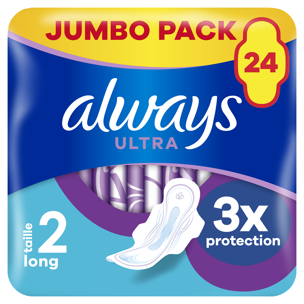 Serviettes ultra jour long taille 2 ailettes ALWAYS ULTRA TAMPAX x24