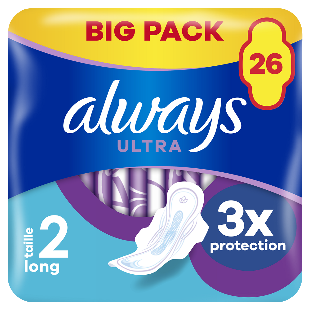 Serviettes ultra long jour ALWAYS taille 2 ailettes x26