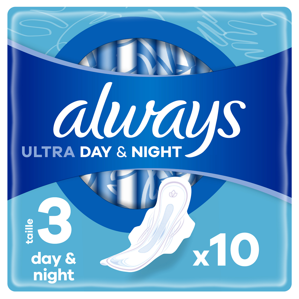 Serviettes hygiéniques ultra jour & nuit taille 3 avec ailettes ALWAYSx10