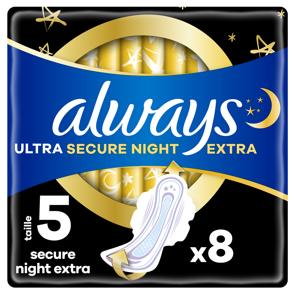 Serviet.hyg.secure night extra taille 5 ailettes ALWAYS x8