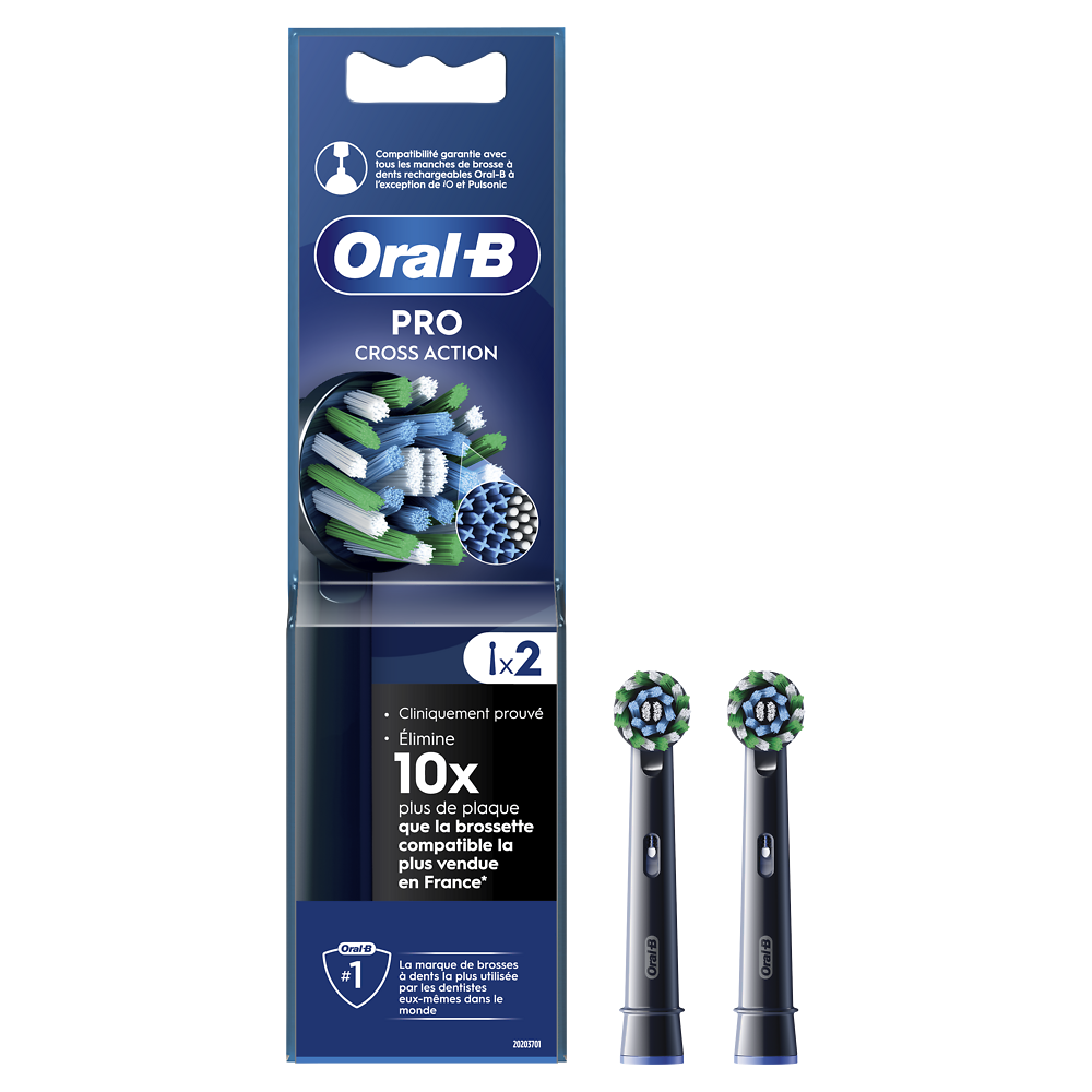 Brosettes pro cross action noire pour brosse.dent ORAL B x2