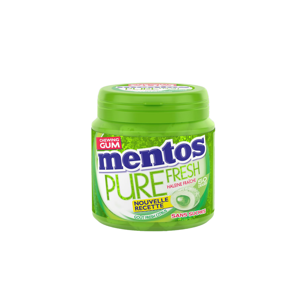 Chewing-gum Pure Fresh Citrus s/sucres MENTOS, 50 dragées 100g