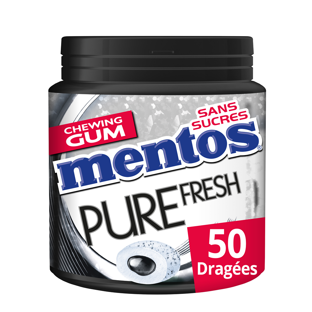 Chewing-gum sans sucre pur fresh goût menthe réglisse au thé vert MENTOS, boîte de 50 dragées