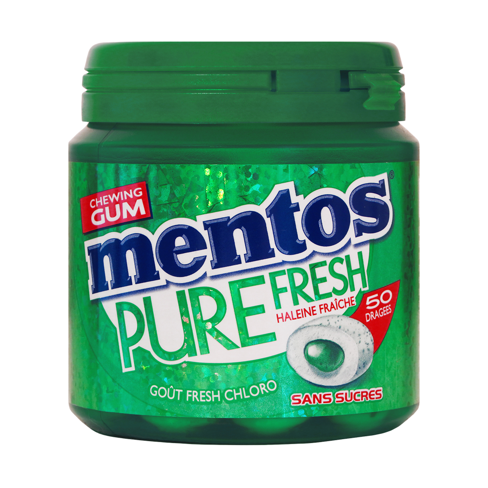 Chewing-gum Pure Fresh Chlorophylle sans sucres MENTOS, 50 dragées - 100 g