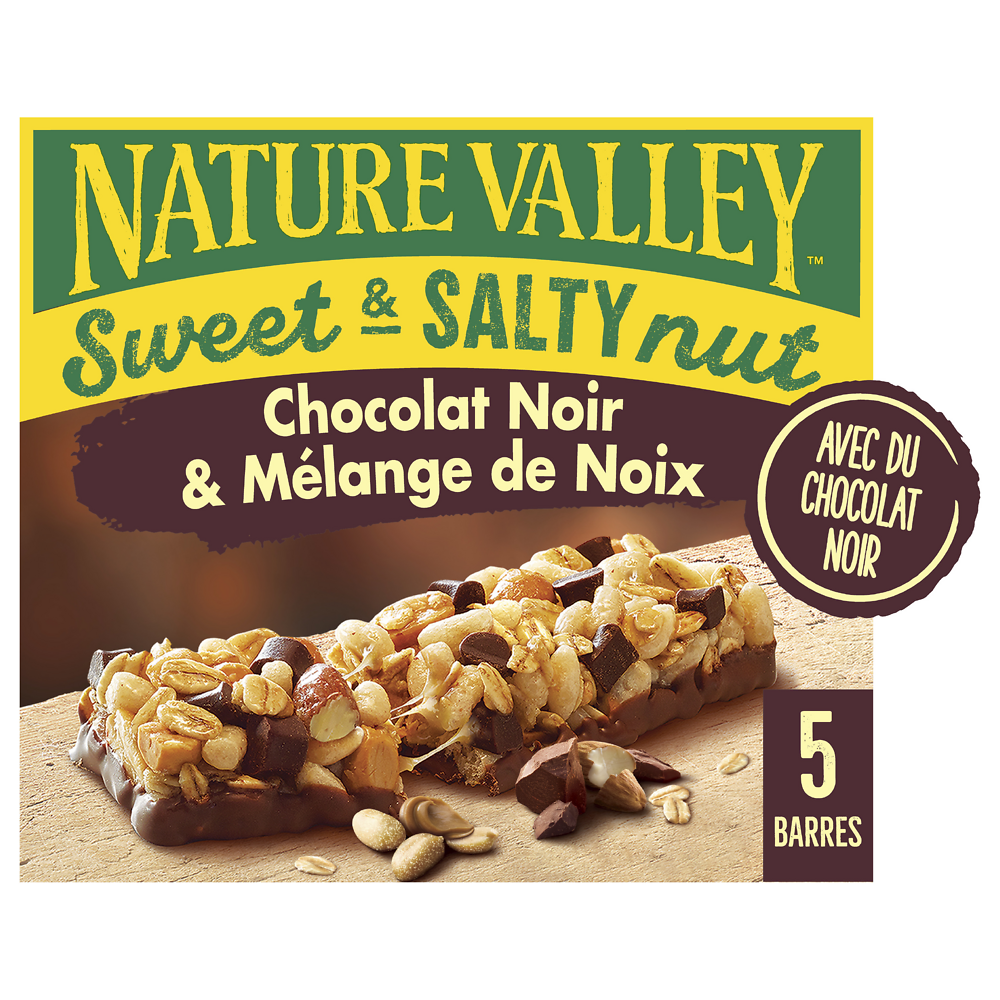 Barres céréales Sweet & Salty Nut chocolat & noix NATURE VALLEY 5x30g