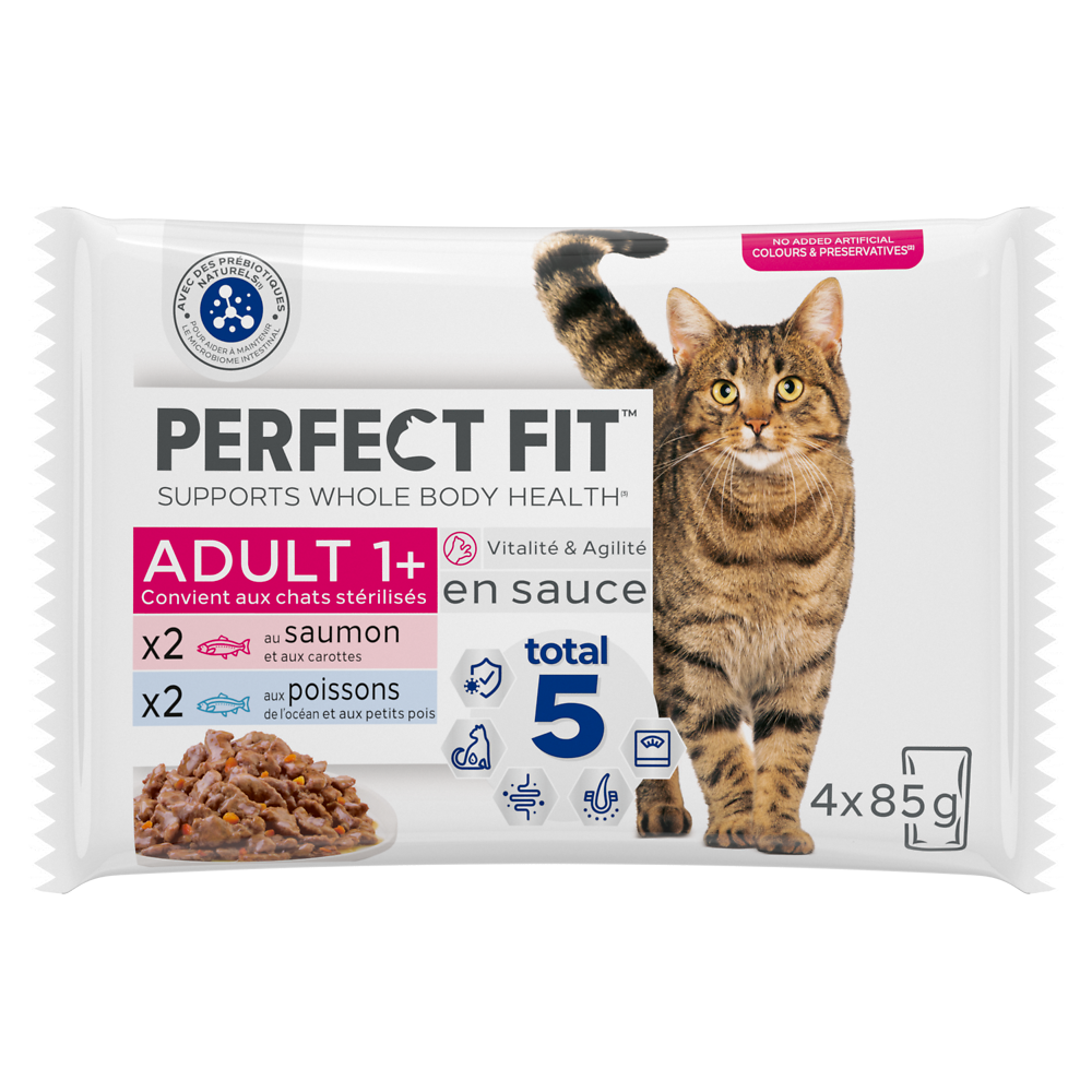 Sachets fraîcheur chat stérilisé aux poissons en sauce PERFECT FIT - 4x85g