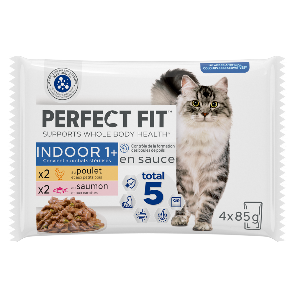 Sachet fraîcheur chat d'intérieur poulet saumon en sauce PERFECT FIT -4x85g