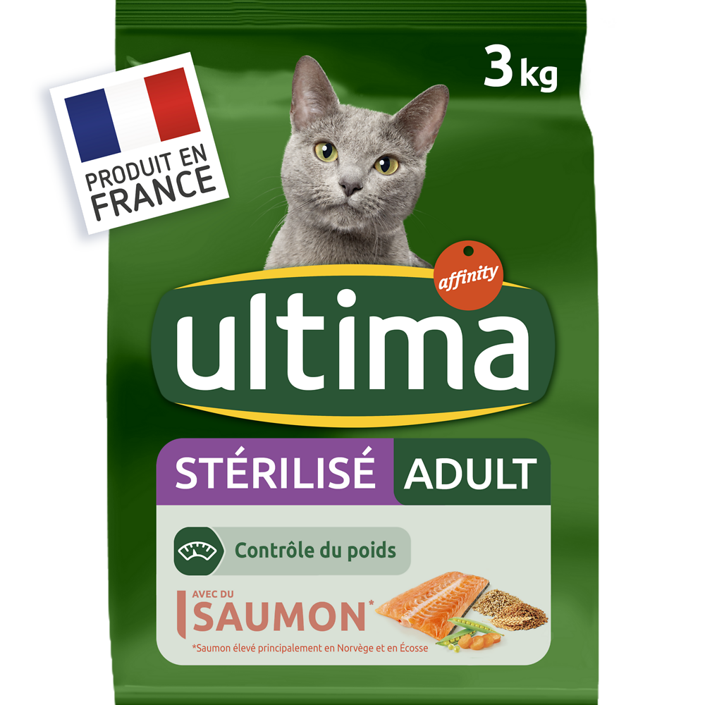 Croquettes pour chats stérilisés au saumon ULTIMA, 3kg