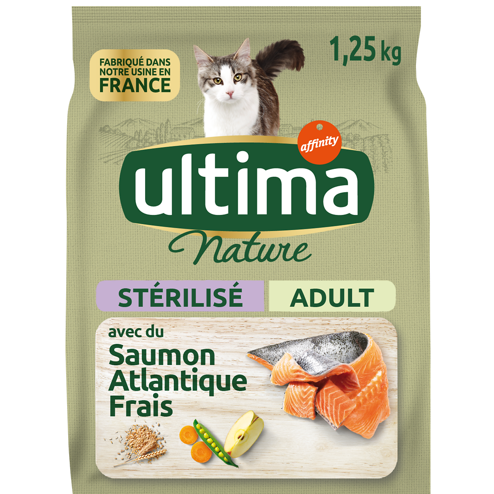 Croquettes pour chats stérilisés au saumon ULTIMA NATURE, 1,25kg