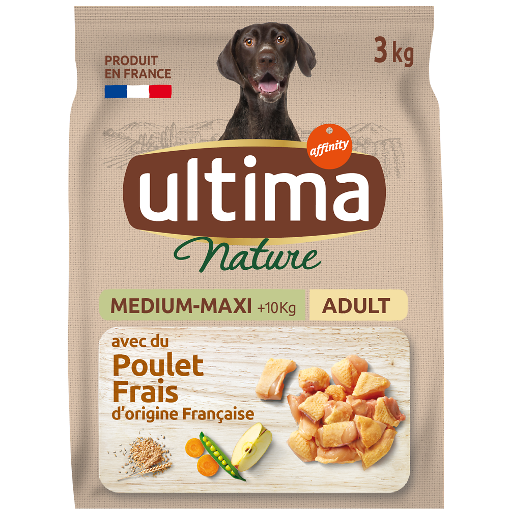 Croquettes pour chiens médium-maxi au poulet ULTIMA NATURE, 3kg