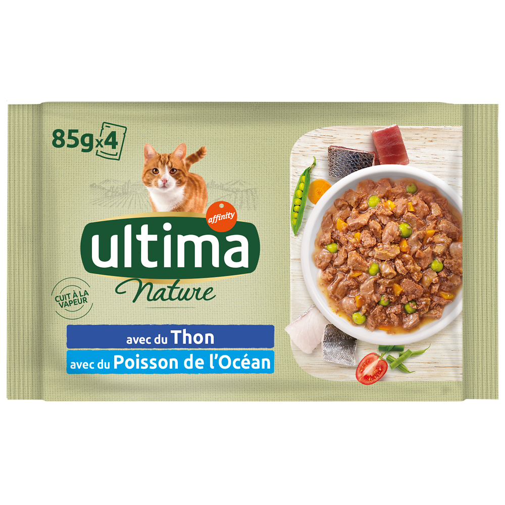 Bouchées pour chat au thon et poisson ULTIMA NATURE, 4x85g