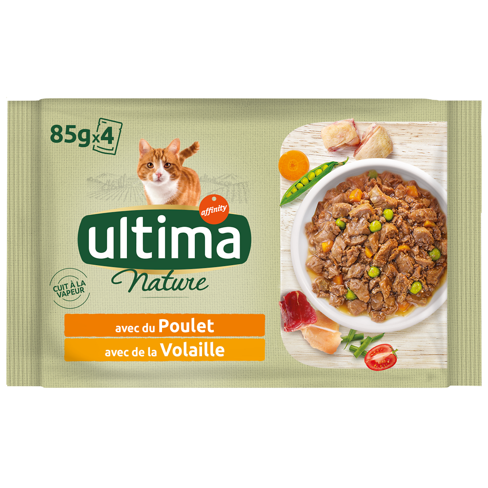 Sachets fraîcheur pour chat au poulet et à la volaille ULTIMA NATURE,4X85g