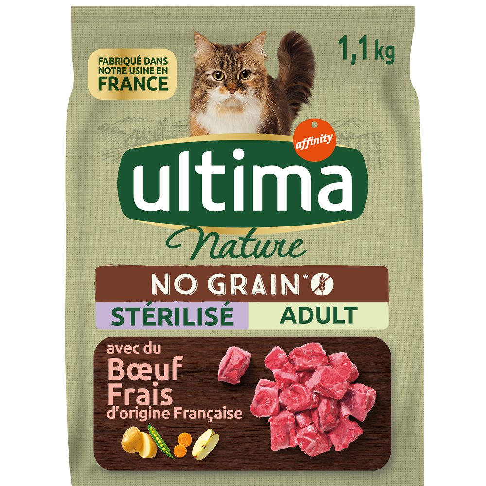 Croquette pour chat adulte stérilisé boeuf no grain Nature ULTIMA, 1,10kg