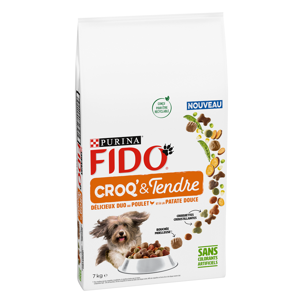 Croquettes croq'&tendre poulet patate douce pour chiens FIDO - 7kg