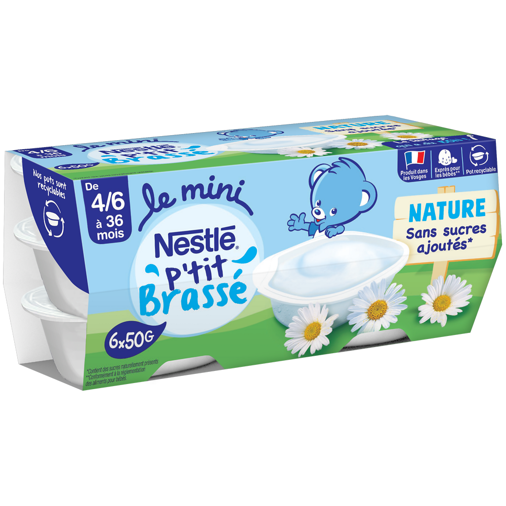 P'tit brassé mini nature sas sucres ajoutés dés 6 mois NESTLE 6x50g