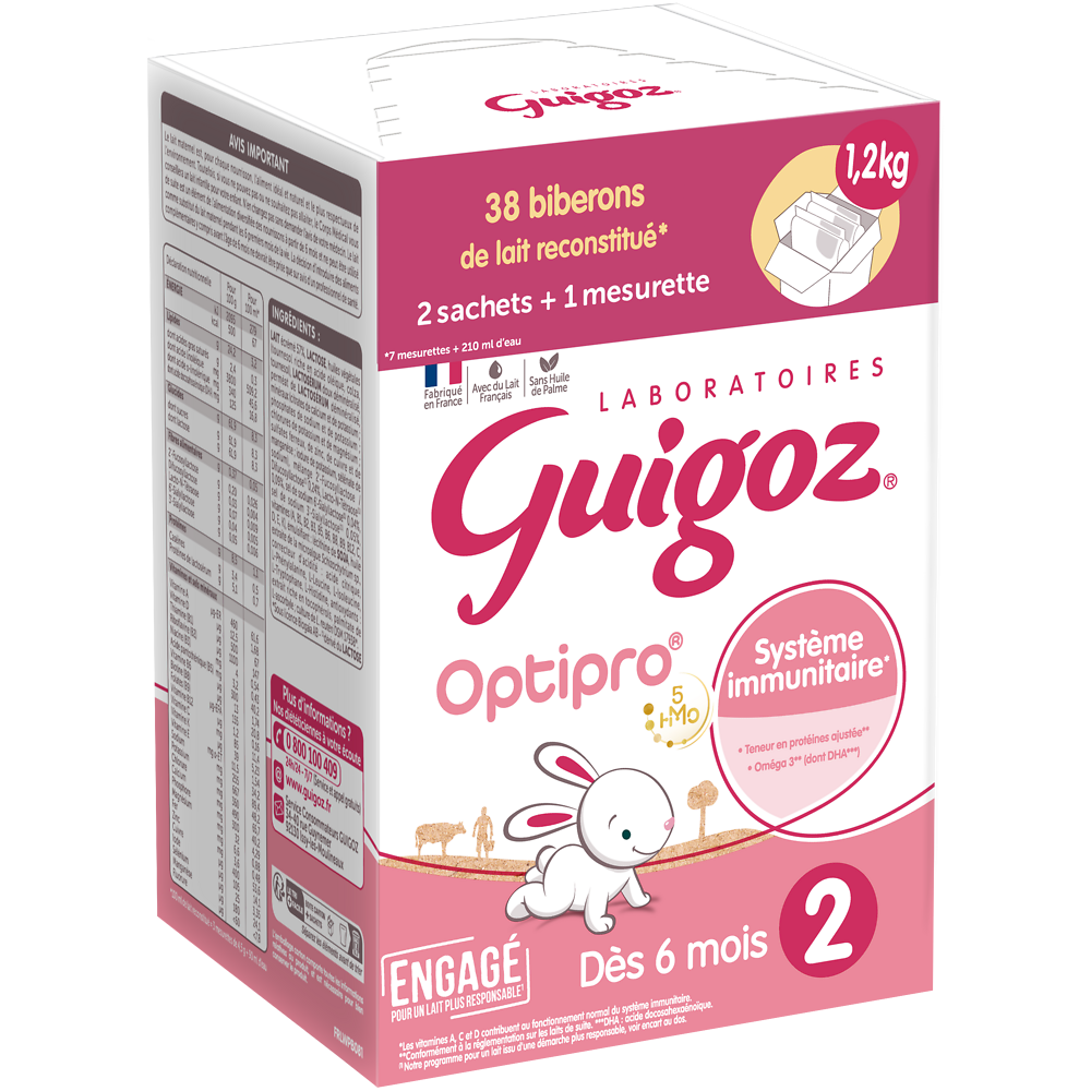 Lait infantile en poudre 2ème âge 6-12M GUIGOZ OPTIPRO - BagInBox 2x600g