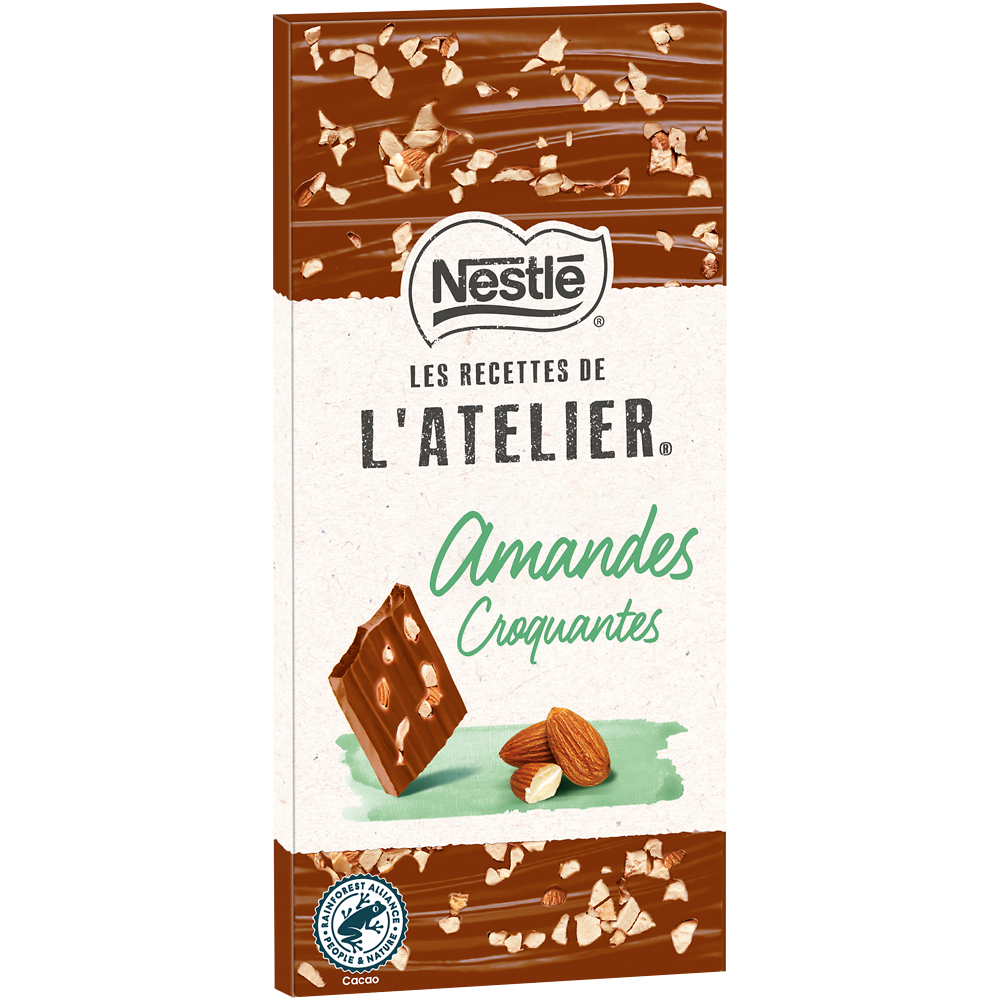 Chocolat lait amandes croquantes NESTLE L'ATELIER - Tablette 100g