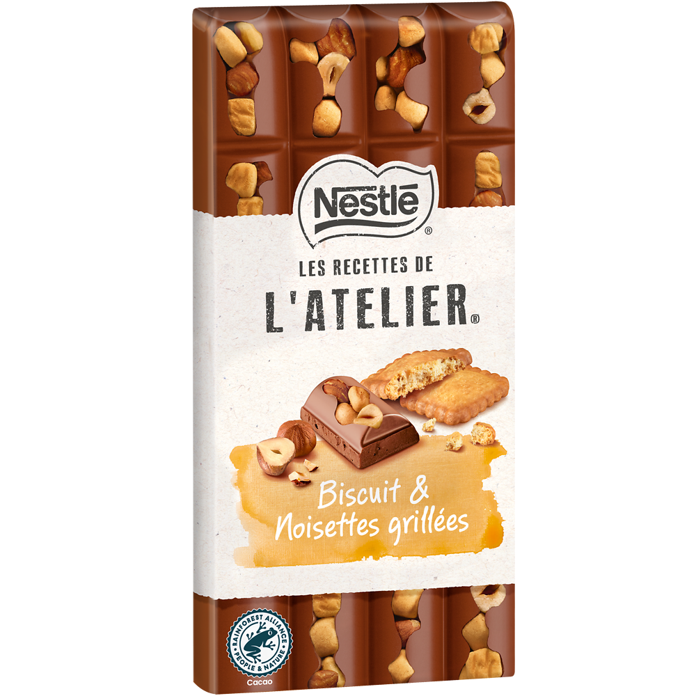 Chocolat lait biscuit noisettes grillées NESTLE L'ATELIER - Tablette 170g